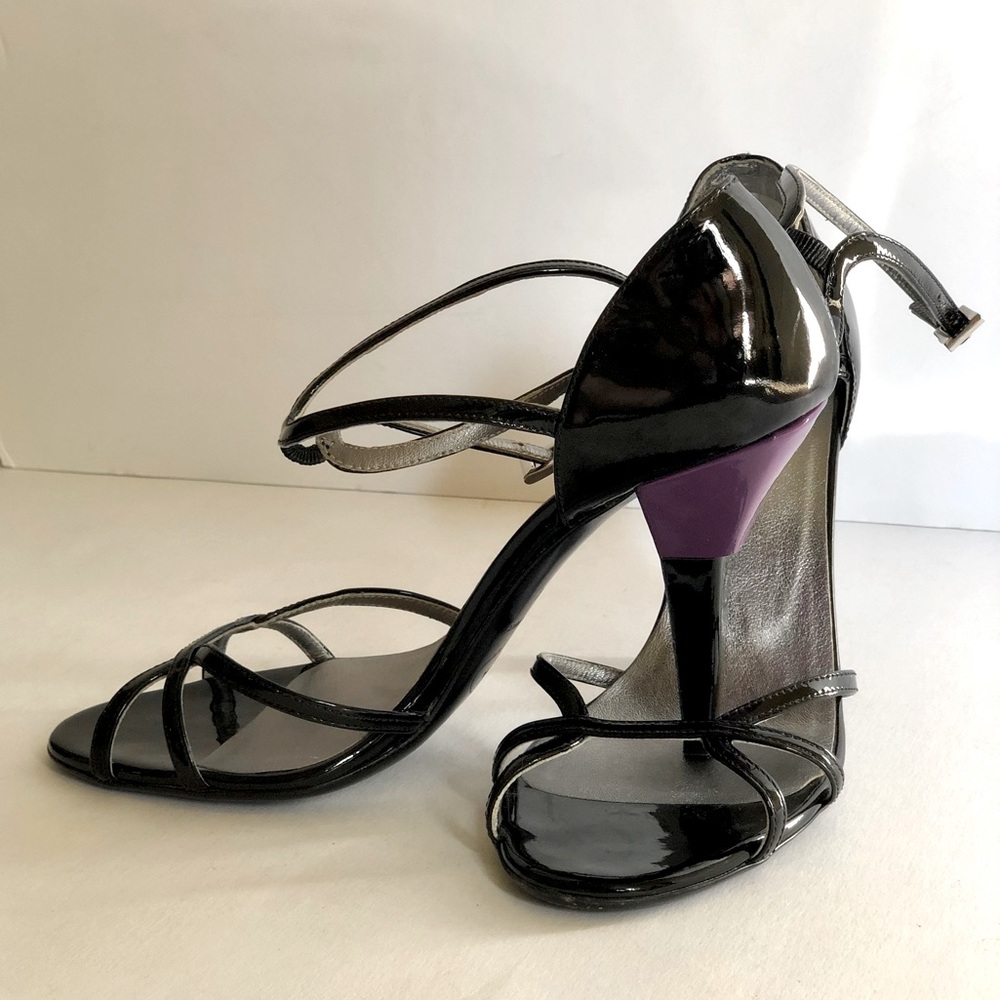 Parada Patent Leather Sandals with Purple Heels